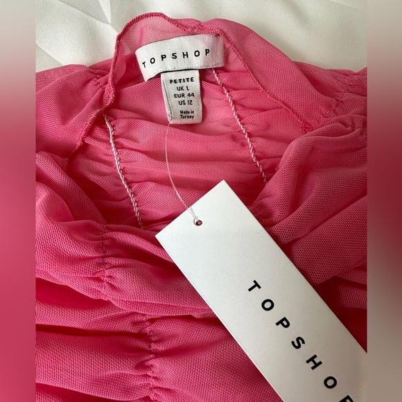 Top shop Ruched Mesh Tank Top in Pink NWT - Picture 6 of 10